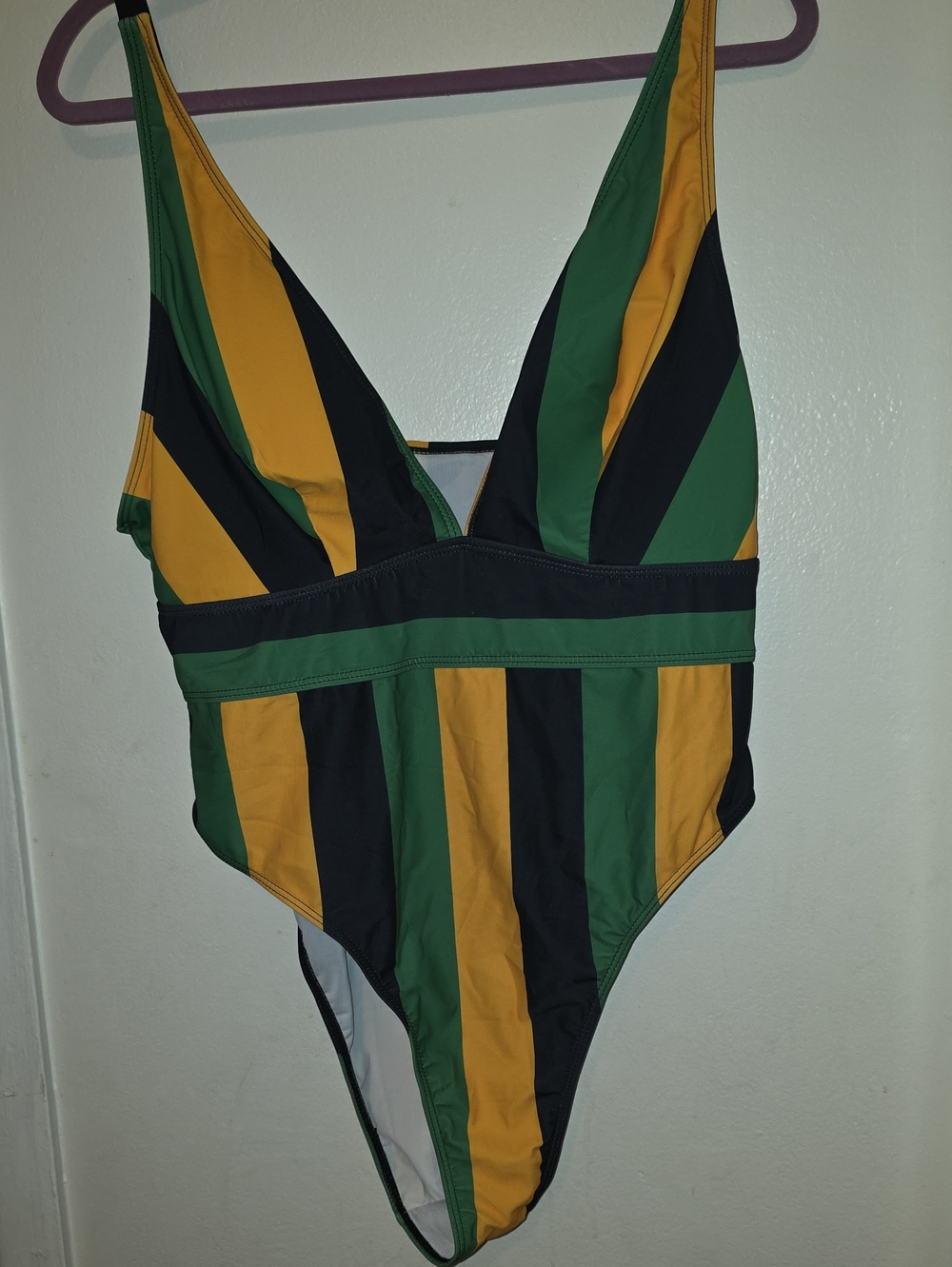 Striped Green Black Yellow One-Piece Swimsuit for Kids
